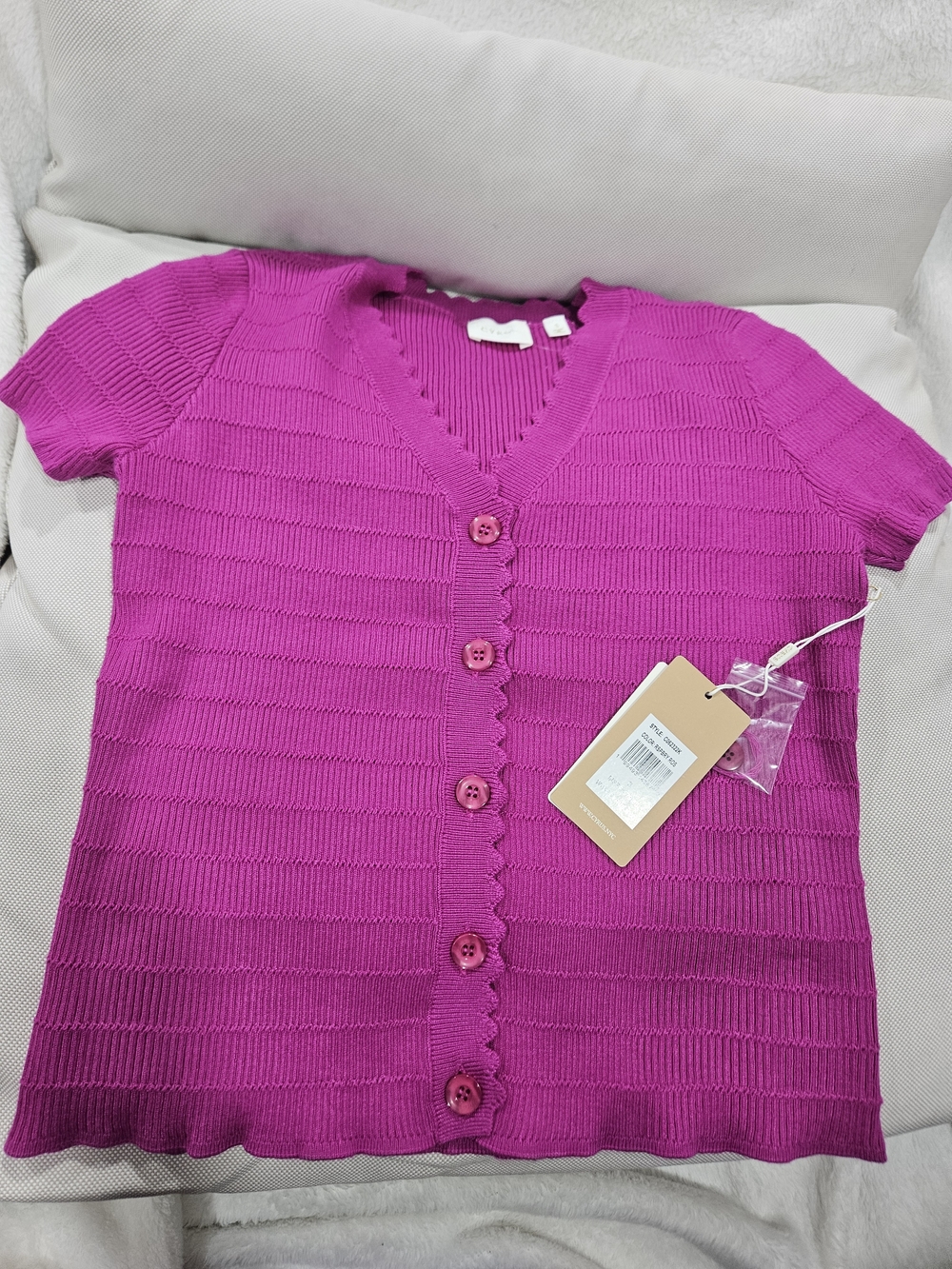 Cyrus Fuchsia Short-Sleeve Buttoned Knit Cardigan